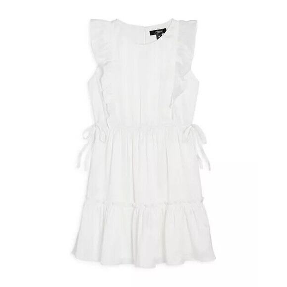 AQUA Girl's Satin Flutter Sleeve White Ruffle Dress Size M 9-10 NWT - Picture 1 of 4